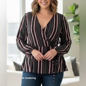 TORRID Purple Stripe Crepe Surplice Tie Waist Top Blouse || 1X